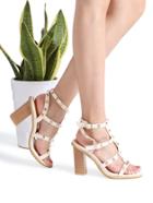 Shein Apricot Studded Chunky Heeled Sandals