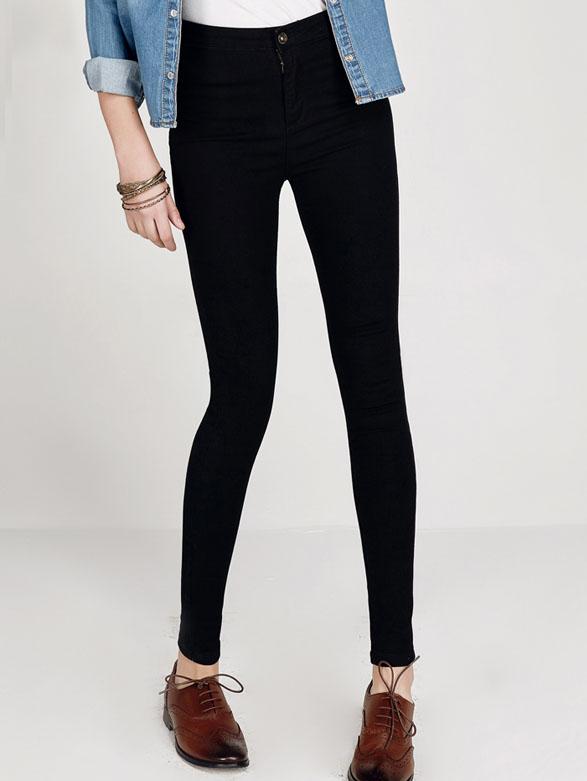 Shein High Waist Slim Denim Black Pant