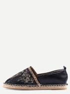 Shein Black Round Toe Embroidered Slip-on Espadrille Flats
