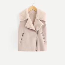 Shein Girls Zip Front Faux Shearling Sleeveless Jacket