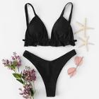 Shein Frill Trim High Leg Plain Bikini Set
