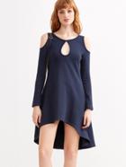 Shein Navy Open Shoulder Keyhole Front High Low Dress