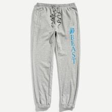 Shein Men Slant Pocket Waist Elastic Letter Print Joggers