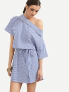 Shein Blue Striped One Shoulder Tie Waist Dress