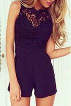 Shein Black Sleeveless Open Back Lace Jumpsuit