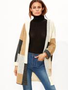 Shein Color Block Drop Shoulder Open Front Sweater Coat