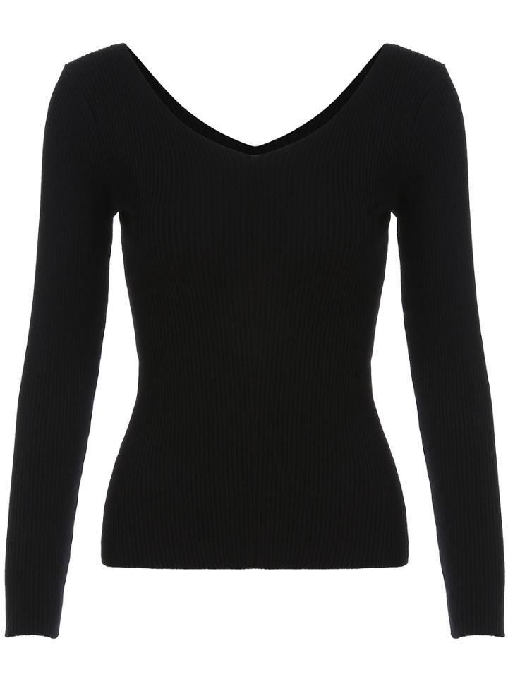 Shein Black V Neck Long Sleeve Slim Knitwear