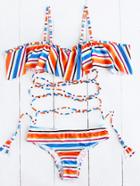 Shein Multicolor Striped Ruffle Detail Strappy Bikini Set
