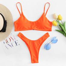 Shein High Leg Plain Bikini Set