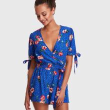 Shein Surplice Plunging Tie Cuff And Waist Playsuit