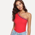 Shein Striped One Shoulder Ribbed Knit Tee