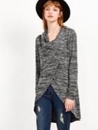 Shein Black Marled Knit Overlap Coat