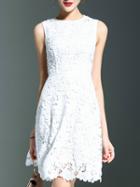 Shein White Round Neck Sleeveless Hollow Crochet Dress