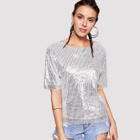 Shein Shiny Metallic Silver Tee