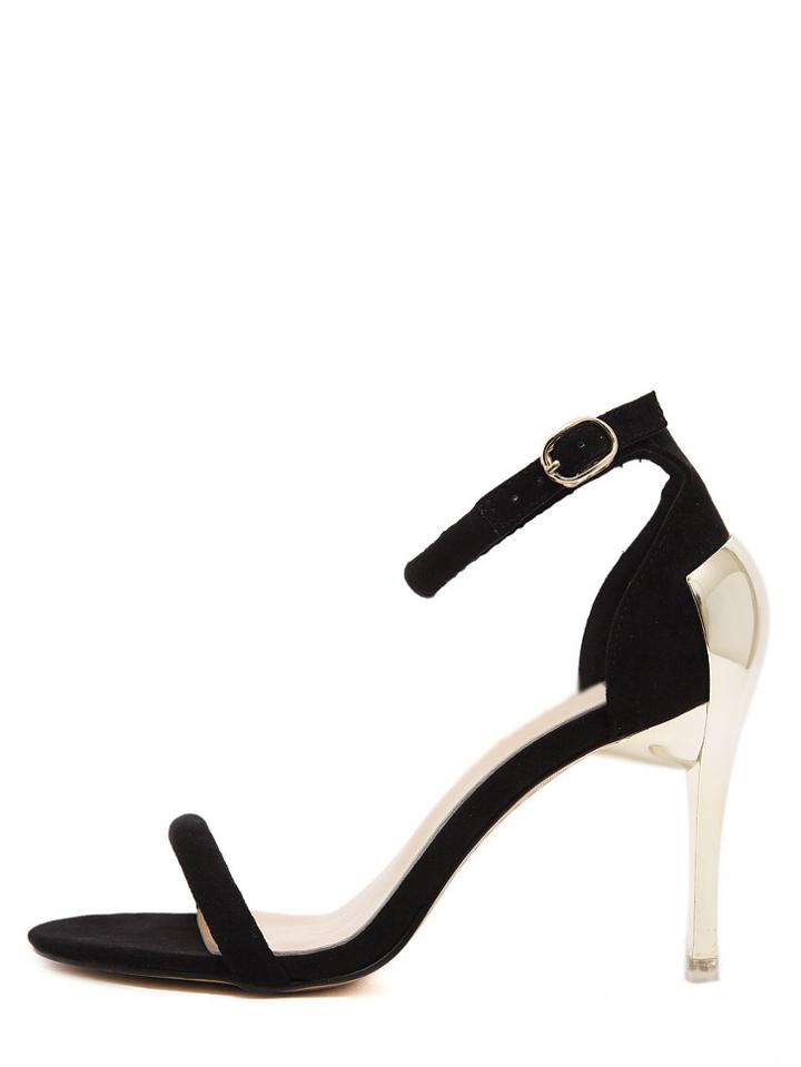 Shein Black Open Toe Ankle Strap High Stiletto Sandals