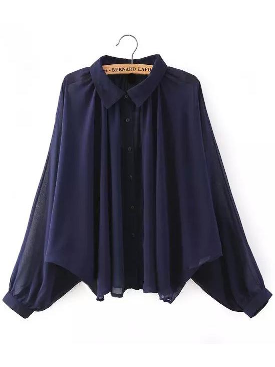 Shein Sheer Oversize Navy Blouse