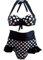 Rosewe Vogue Black Polka Dot Halter Design Bikini Set