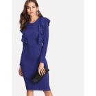 Shein Ruffle Trim Solid Pencil Dress