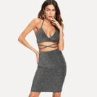 Shein Criss Cross Knot Halter Top With Skirt