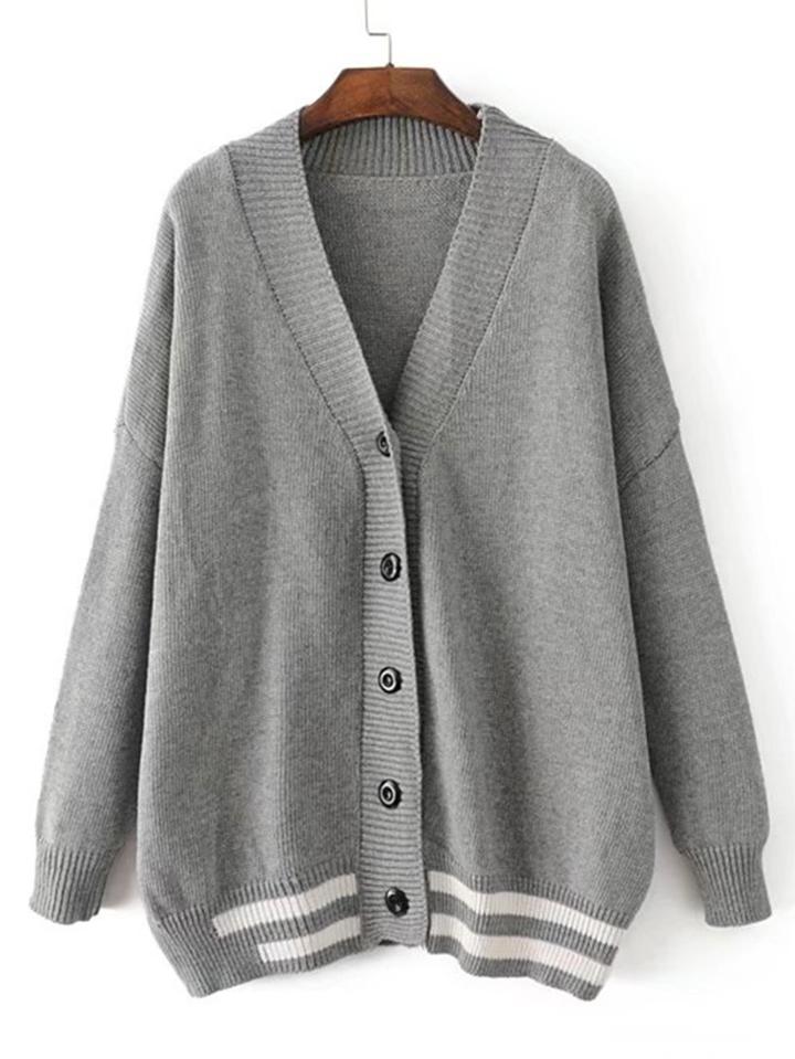 Shein Striped Detail Drop Shoulder Cardigan