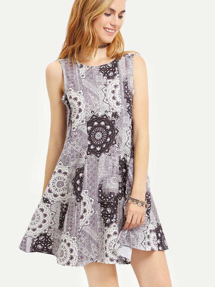 Shein Vintage Print Cutout Swing Tank Dress