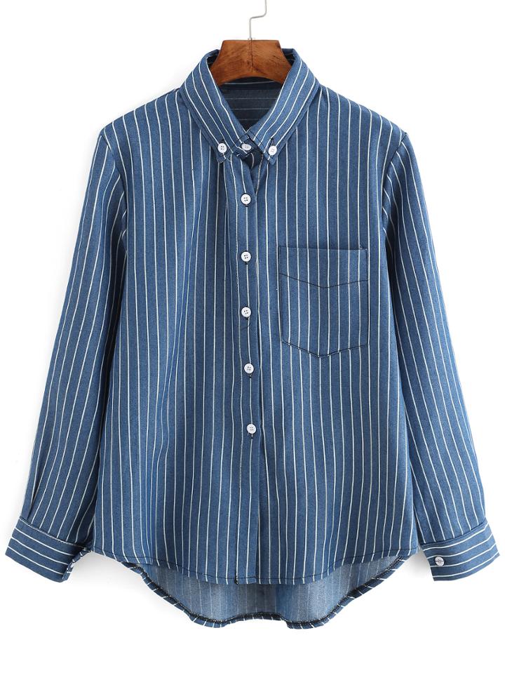 Shein Vertical Striped High Low Blouse
