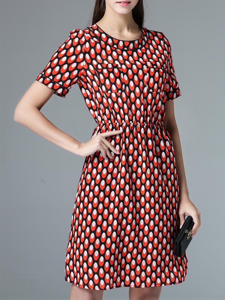 Shein Red Polka Dot Pockets A-line Dress