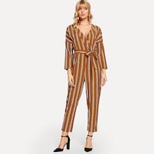 Shein Striped Wrap Self Tie Waist Jumpsuit