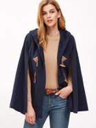 Shein Navy Pocket Front Hooded Duffle Cape Coat