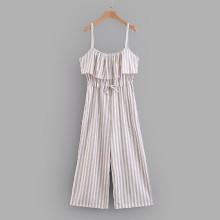 Shein Contrast Stripe Ruffle Layered Wide Leg Jumpsuit
