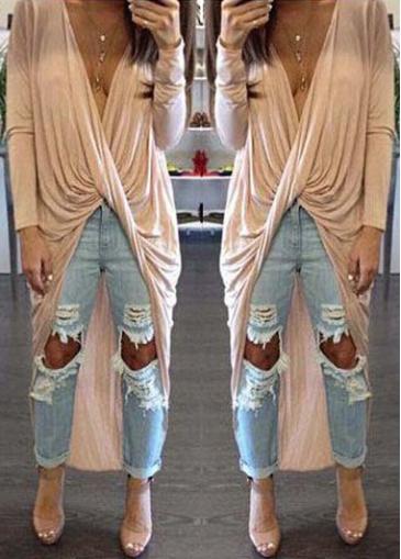 Rosewe V Neck Long Sleeve Asymmetric T Shirt