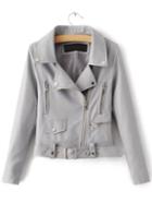 Shein Grey Zipper Pu Moto Jacket With Belt