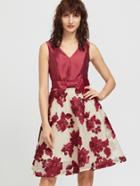 Shein Burgundy Embroidery Double V Neck Bow Tie Flare Dress
