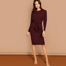 Shein Dolman Sleeve Waist Tie Knee Length Dress