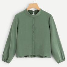 Shein Button Decoration Bishop Sleeve Crop Blouse