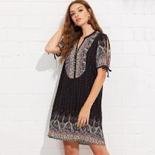 Shein Knot Cuff Geo Print Tunic Dress