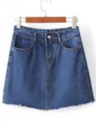 Shein Dark Blue Button Fly Raw-edged Cut Skirt