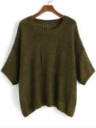 Shein Army Green Half Sleeve Loose Sweater