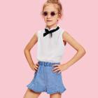 Shein Girls Tie Neck Ruffle Trim Sleeveless Blouse