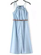 Shein Blue Spaghetti Strap Buttons Denim Dress