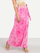Shein Tie Dye Print Long Wrap Skirt - Pink