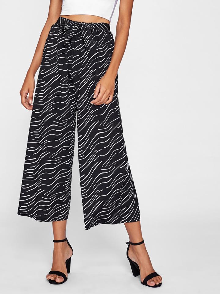Shein Tie Waist Allover Print Culotte Pants