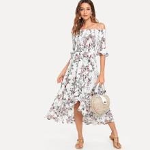 Shein Off-shoulder Ruffle Sleeve Floral Dress