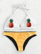 Shein Pineapple Print Mix & Match Triangle Bikini Set