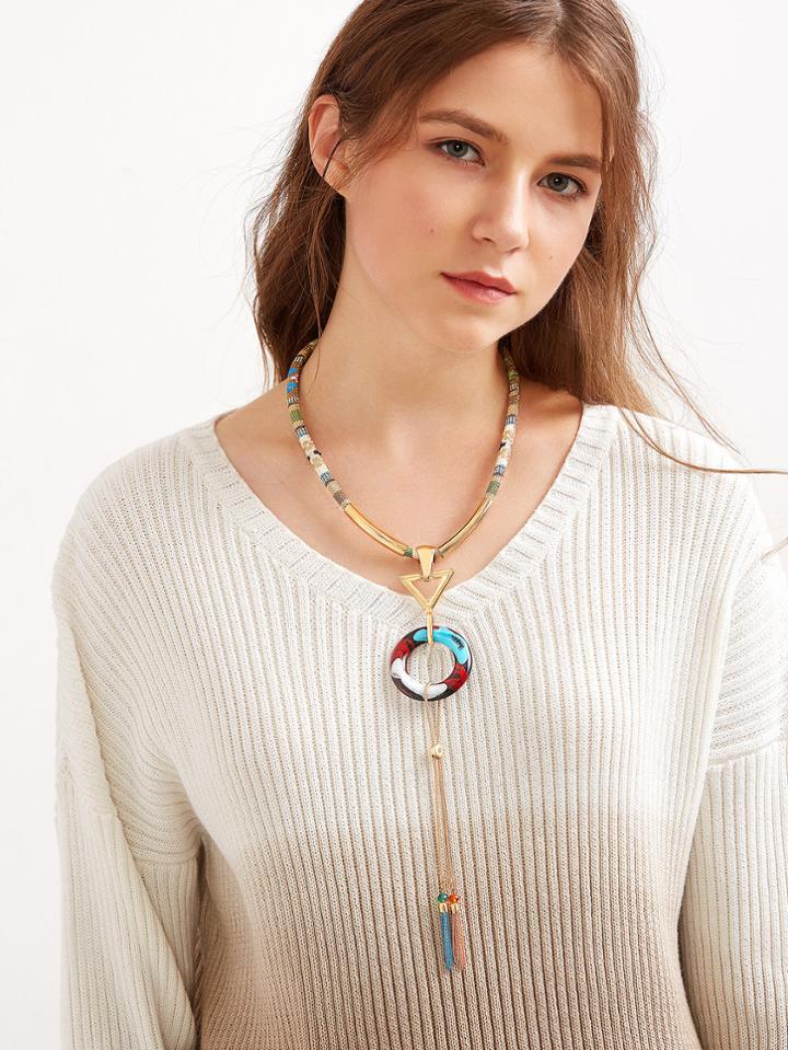 Shein Bohemia Triangle Pendant Fringe Necklace