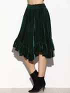 Shein Dark Green Asymmetric Ruffle Hem Velvet Skirt
