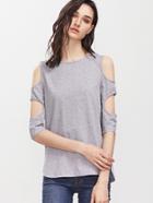 Shein Heather Grey Cutout 3/4 Sleeve T-shirt