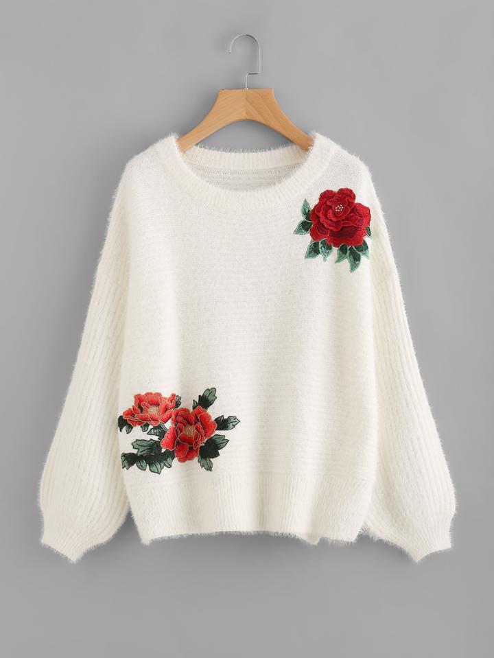 Shein 3d Flower Patch Fluffy Jumper