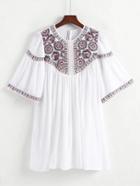 Shein Guipure Lace Panel Tassel Tie Back Embroidery Dress
