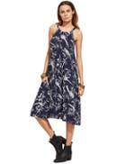 Shein Navy Halter Floral Birds Print Pockets Dress